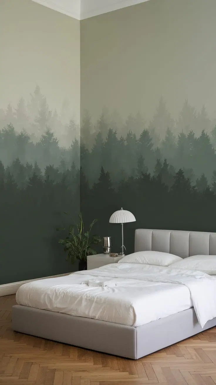 green ombre effect on bedroom wall