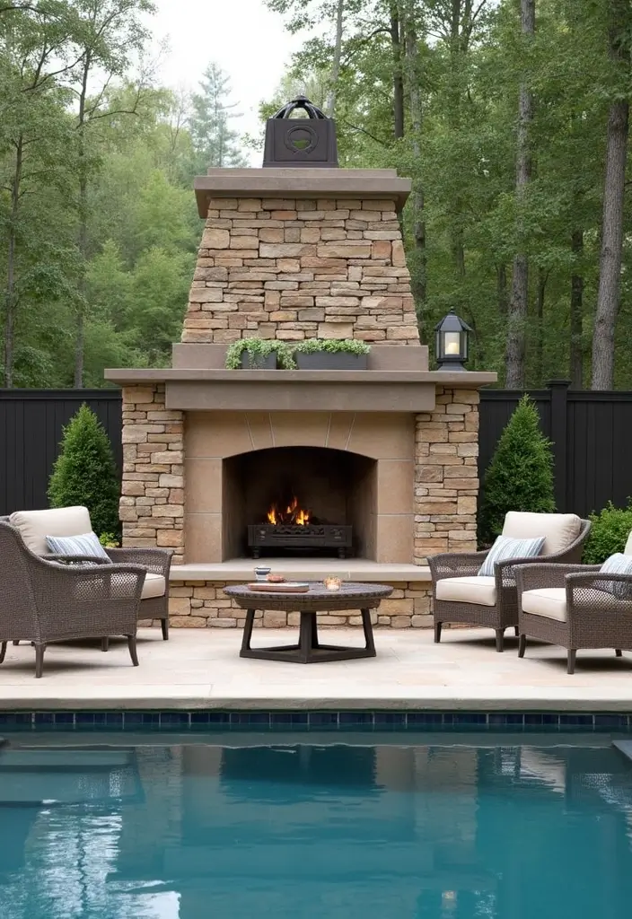 transitional outdoor fireplace design