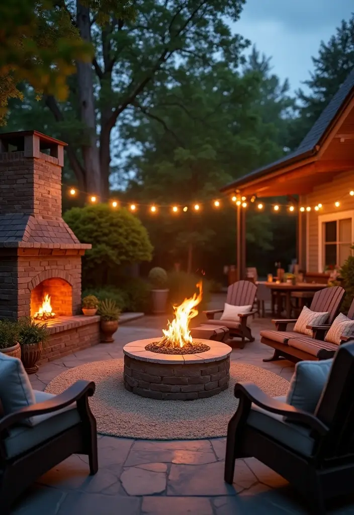 beautiful poolside fireplace at sunset