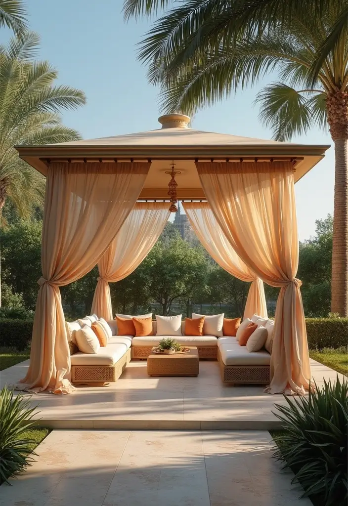 canopy gazebo with flowing drapes