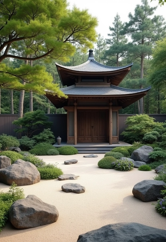gazebo with peaceful zen garden