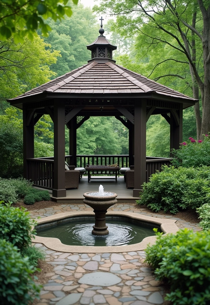 gazebo with fountain water feature