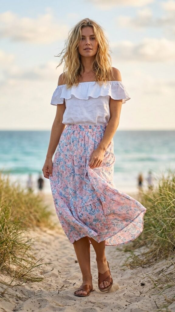 Off shoulder top and midi skirt