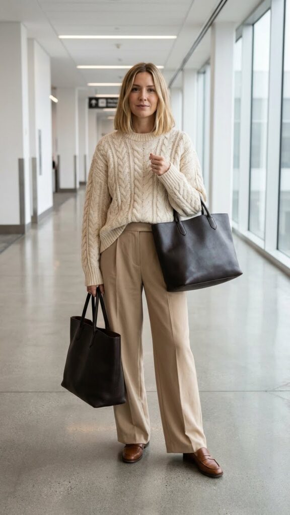 Wide-Leg Trousers with Knit Sweater