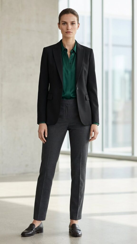 Black blazer with colorful top