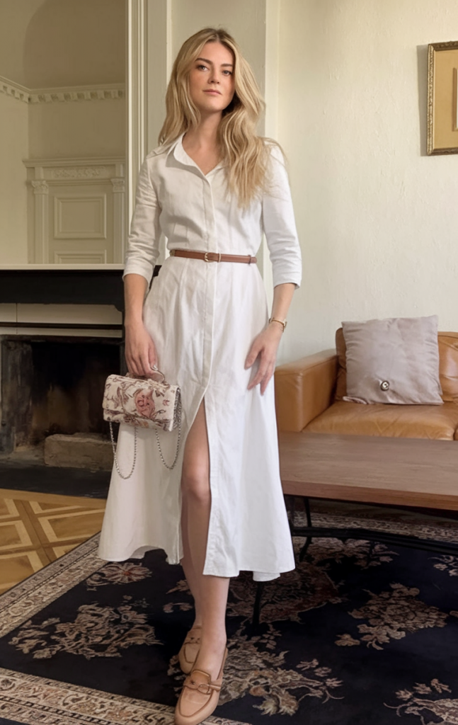 White linen shirt dress