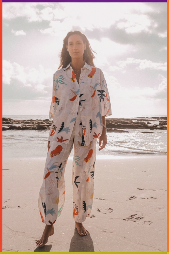 Colorful printed oversized shirt and trousers co-ord