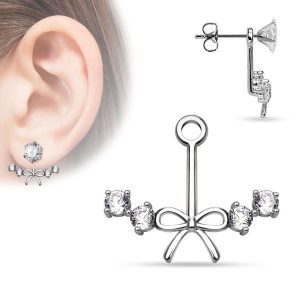 ... ribbon u0026 bow earring jacket with cz accents | wholesale fashion PCBOAZG