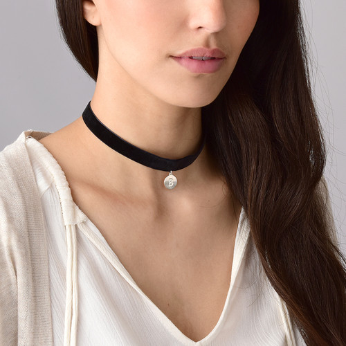 ... velvet choker necklace with initial charm - 2 JCHVLJM