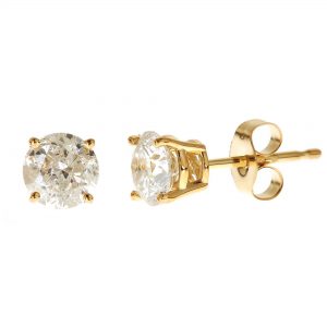 1 carat t.w. genuine round white diamond 14kt yellow gold stud earrings, WSGGISU