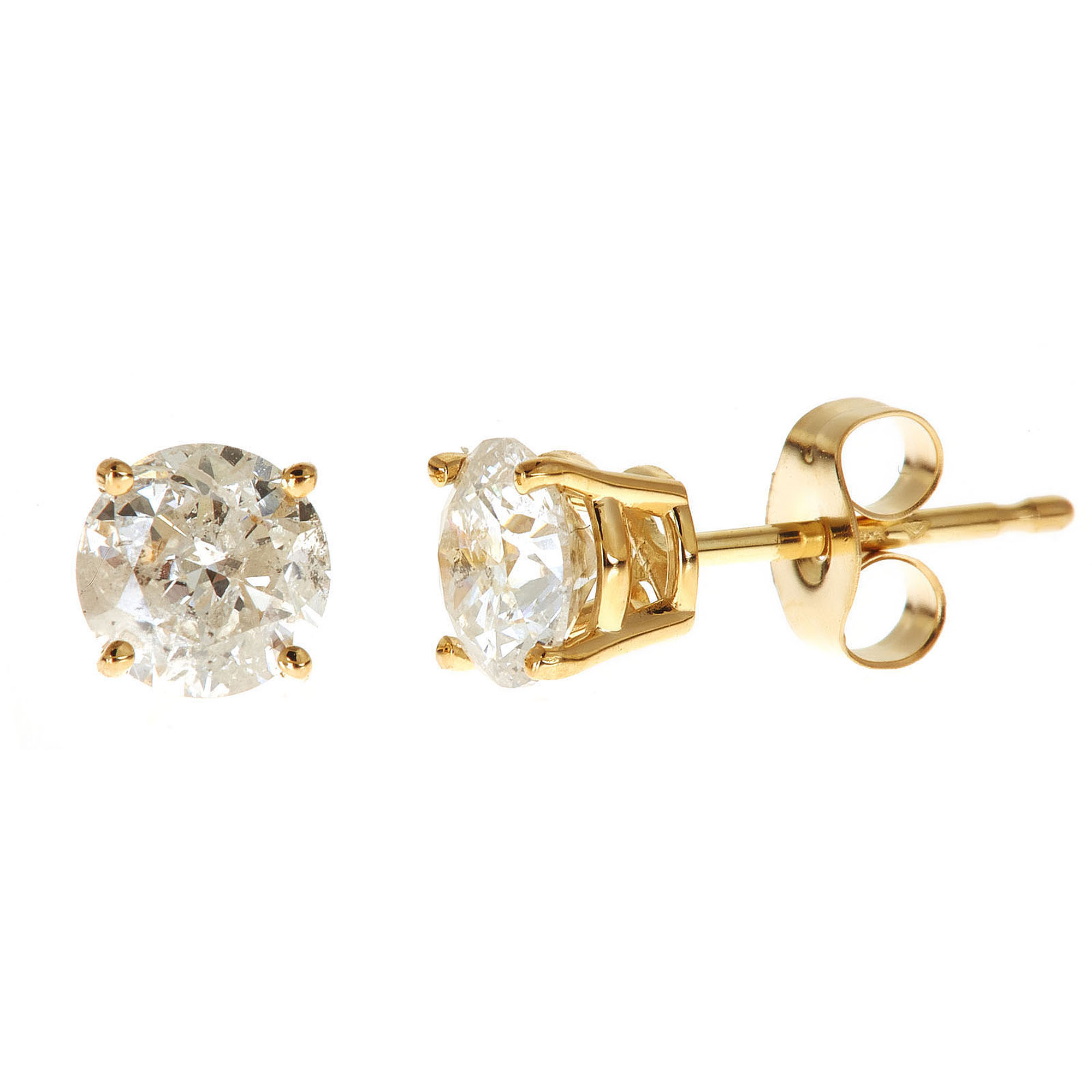 1 carat t.w. genuine round white diamond 14kt yellow gold stud earrings, WSGGISU