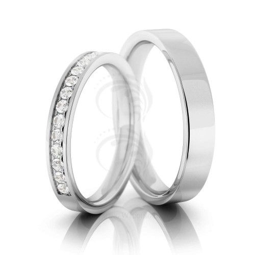 10k white gold polish flat matching wedding rings 0.15 carat round diamond LTWGIND
