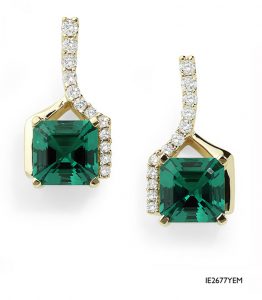 14k gold asscher cut hexagon chatham emerald earrings (sku: ch-ie2677yem) YUJVOGE