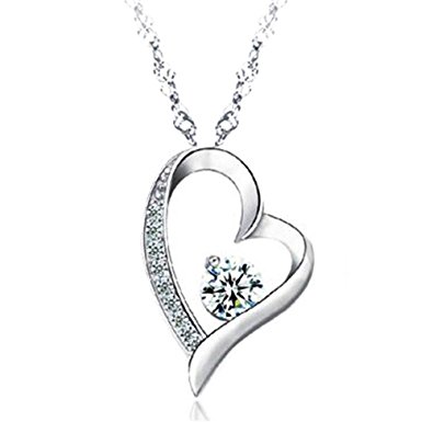 14k white gold overlay sterling silver forever lover heart pendant necklace XSHVCWE