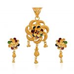 18.29 grams elegant colour flower with dancing balls gold pendant set OOZQVHN