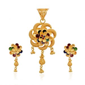 18.29 grams elegant colour flower with dancing balls gold pendant set OOZQVHN