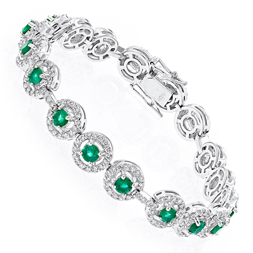 18k gold diamond and emerald bracelet 2.52dtw 3.56stw TRWAMEH