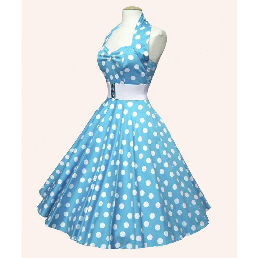 1950s dresses 1950s casual dress, sky blue with white dots. fvbavrq CQXJNZV