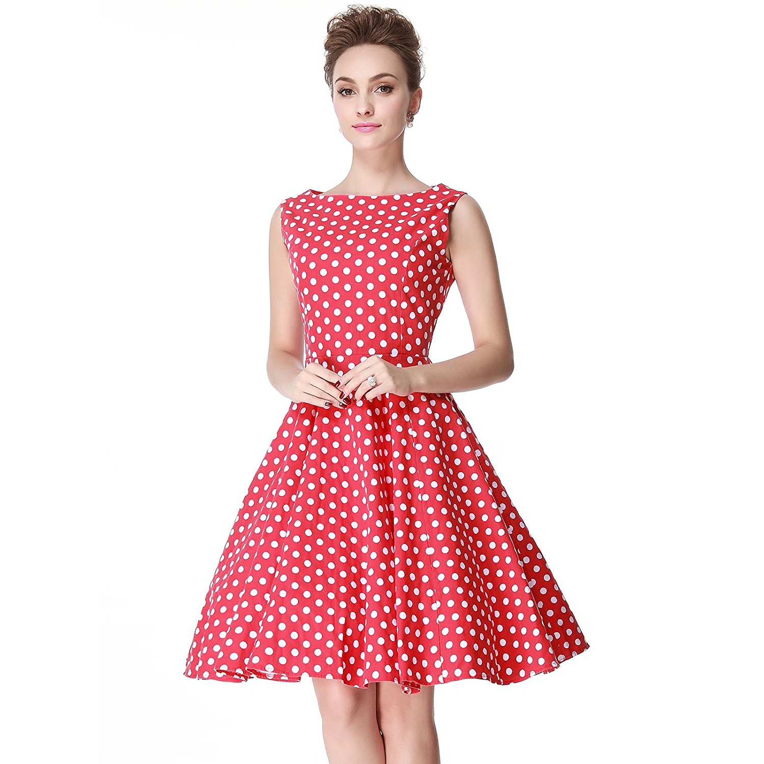 1950s polka dot dresses heroecol womens vintage 1950s dresses boat neck  sleeveless 50s GFKSPDS