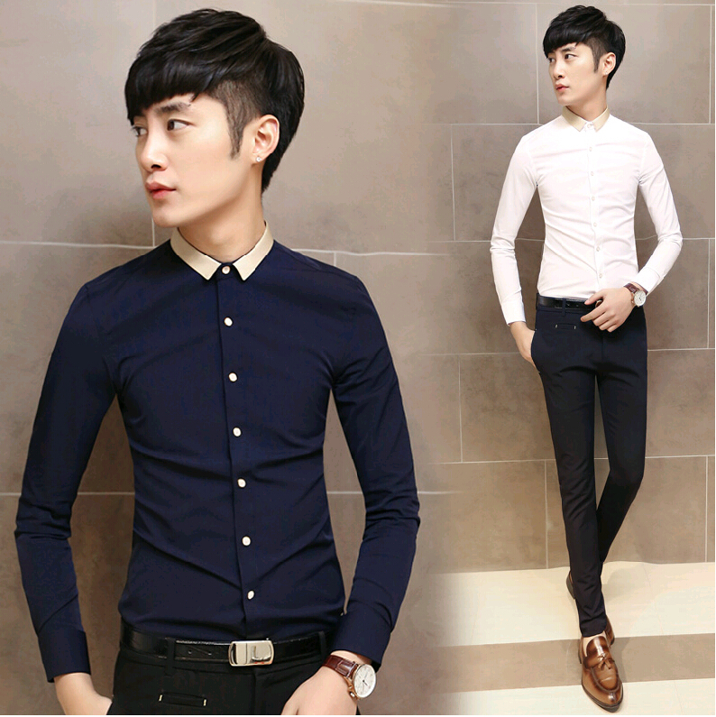 201 5men dress shirts long sleeve designer clothes asian fashion men slim  fit LIEUAZV