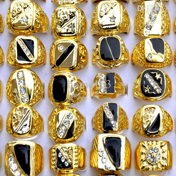 2015 fashion women/mens gold rings white/black enamel crystal gold plated  rings KHRBIXI