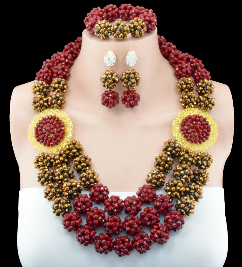 2016 new arrival fashion gold red crystal ball costume jewelry sets TUVNNDB