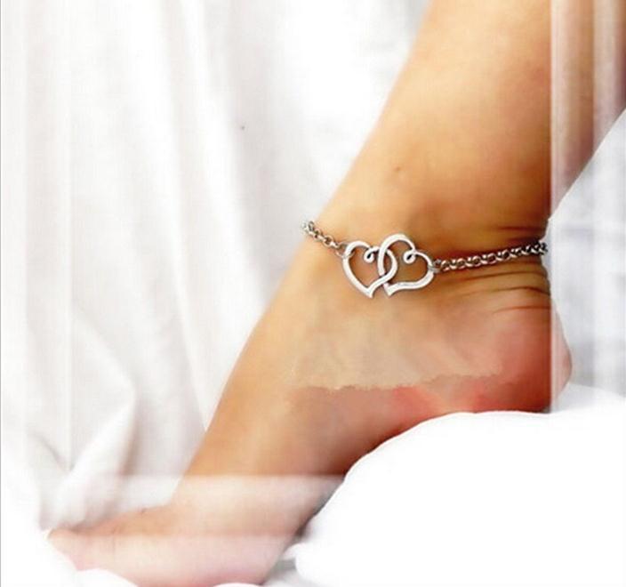 2016 new double heart sexy anklet bracelet on the leg girl love SAZGPDS