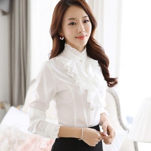 2017 ruffle blouse women 2016 new fashion stand collar ruffle cuff long  sleeve LXSGPFD