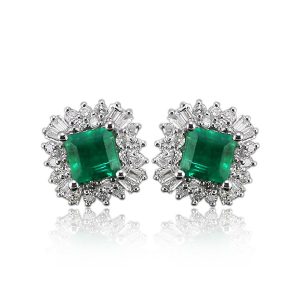 4.11 carat vintage princess 6x6mm 18kt white gold diamond emerald earrings UGEWMAF