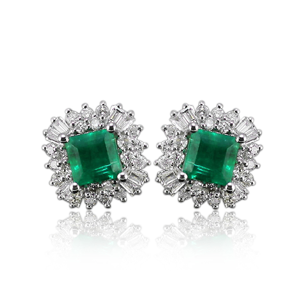 4.11 carat vintage princess 6x6mm 18kt white gold diamond emerald earrings UGEWMAF
