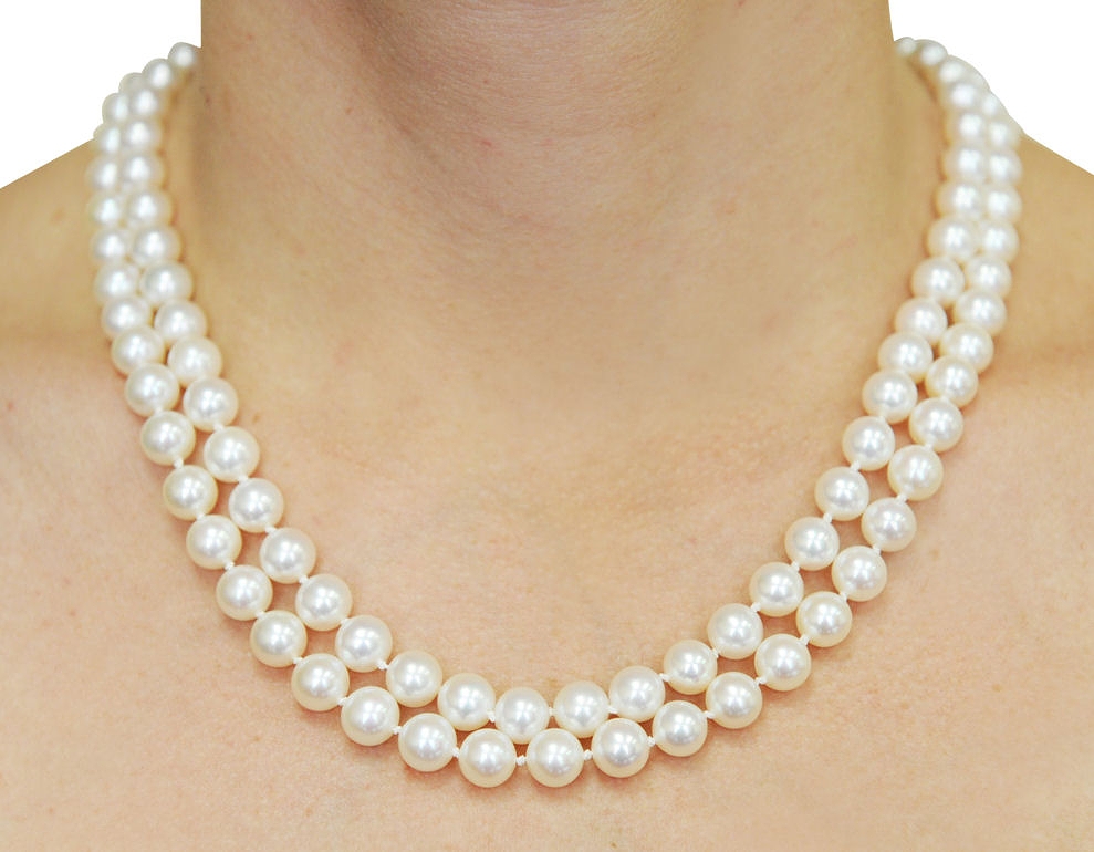 8-9mm double strand white freshwater pearl necklace TDSEUEV