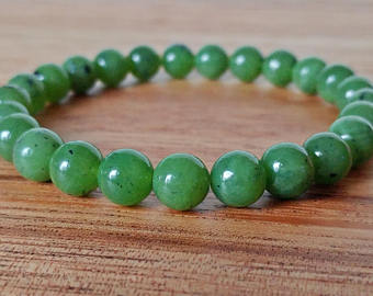 8mm jade bracelet, nephrite jade bracelet, mens jade bracelet, green jade GGOSRUJ