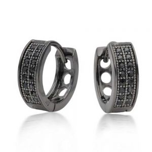 925 silver black rhodium micro pave cz huggie earrings NNWYJGH