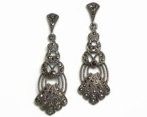 925 sterling silver marcasite earrings 5.2 grams in shepherds hook in art SCUWGNO