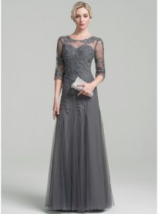 a-line/princess scoop neck floor-length tulle mother of the bride dress EBUKQJE