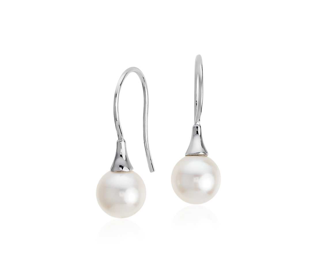 akoya cultured pearl drop earrings in 18k white gold (7mm) XYZGYZC