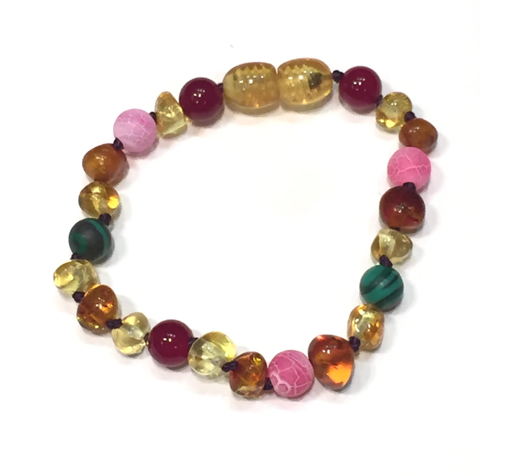 amber bracelet baroque amber and semi precious child clasp bracelet / anklet - pink ZDORDKY
