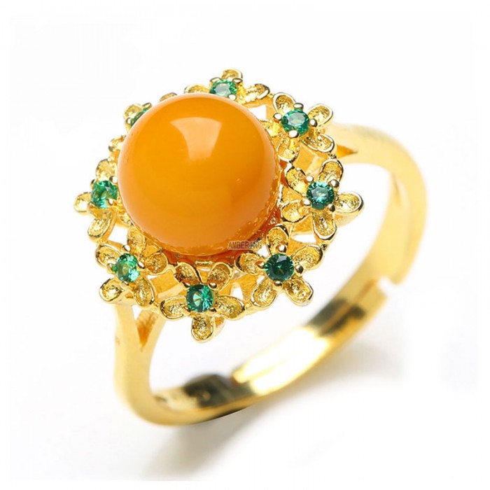 amber jewelry s925 yellow amber flowers ring SGPNULZ