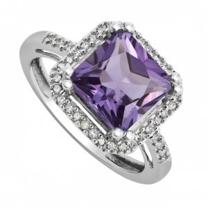 amethyst jewellery 9ct white gold cushion cut amethyst and diamond ring RNTOBRX