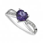 amethyst jewellery 9ct white gold heart-shaped amethyst and diamond ring QOPMVQW