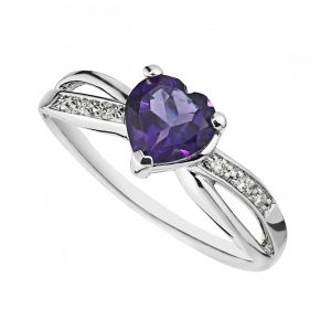 amethyst jewellery 9ct white gold heart-shaped amethyst and diamond ring QOPMVQW