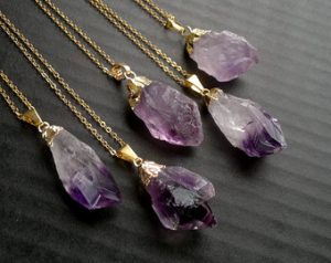 amethyst jewellery amethyst necklace amethyst pendant gold dipped amethyst crystal neсklace  rough amethyst LATHHJX