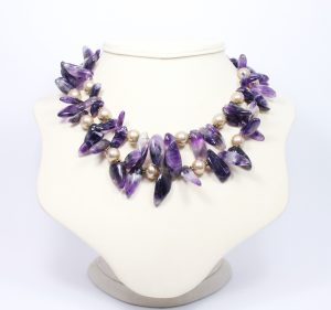 amethyst jewellery amethyst statement necklace, double strand amethyst necklace, amethyst  teeth necklace, amethys AXLGARA