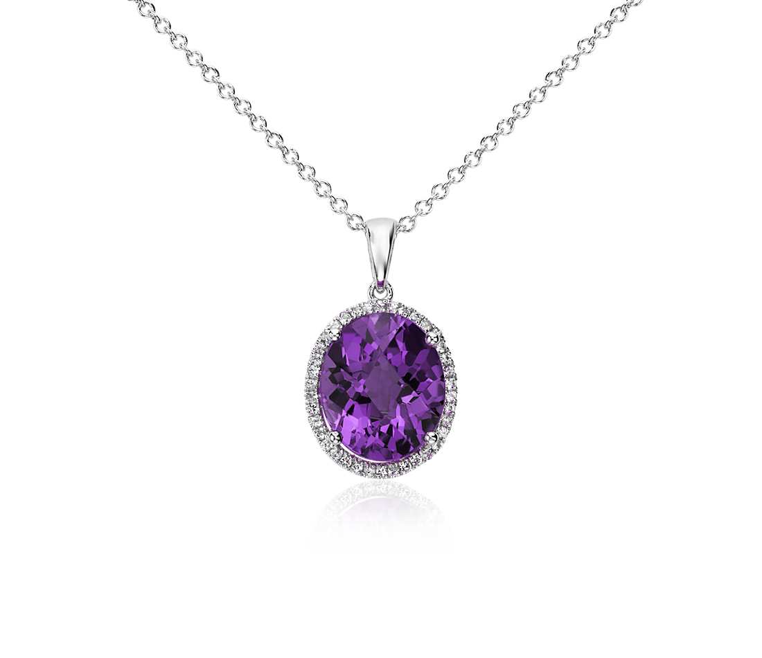 amethyst necklace amethyst and white sapphire halo oval pendant in sterling silver (12x10mm) ZMDHKDR