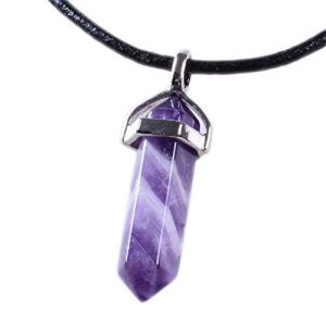 amethyst necklace natural african amethyst gemstone hexagonal pointed reiki chakra pendant  genuine leather UGCHWQW