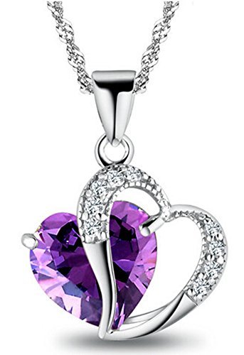 amethyst necklace tyjewelry womens 14k gold plated amethyst heart shape pendant necklace  (purple,18 INWDCYI