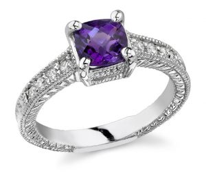 amethyst rings 1.25 carat cushion-cut amethyst ring in sterling silver VNEWKZA