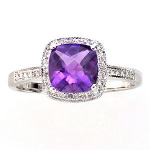 amethyst rings cushion cut amethyst ring with diamonds in 14k white gold VVMXOZS