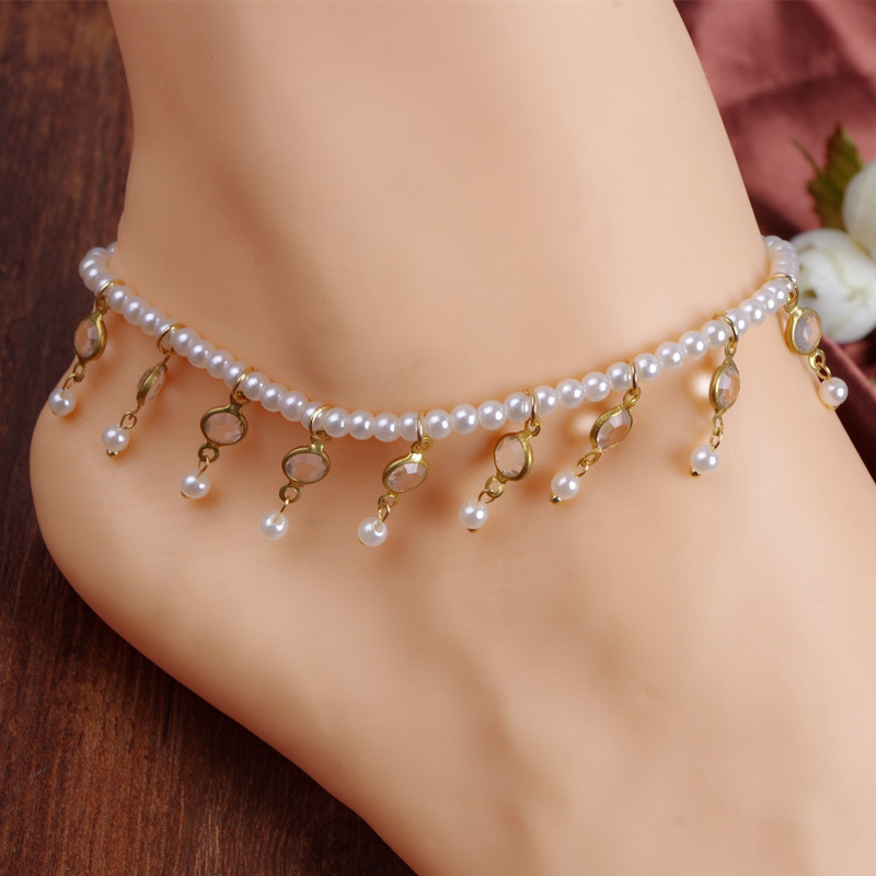 ankle chain aliexpress.com : buy elastic link pearl anklet bracelet with crystal beads ICAGVXS
