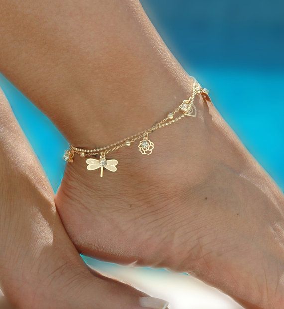 ankle chain mystic double chain gold tone anklet - ankle bracelet, gold ankle bracelet, JBQVOXP